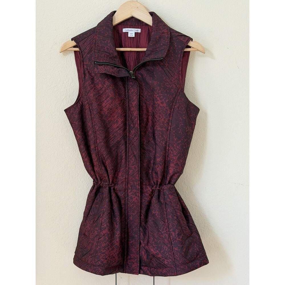 Coldwater Creek Womens S 6-8 Burgundy Quilted Puffer Vest Cinch Waist Zip